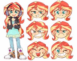 Size: 1024x812 | Tagged: safe, artist:keeerooooo1, sunset shimmer, equestria girls, equestria girls series, g4, game stream, spoiler:eqg series (season 2), clothes, converse, crossed arms, cute, facial expressions, female, headset, headset mic, jacket, shimmerbetes, shoes, simple background, white background