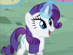 Size: 1180x884 | Tagged: safe, screencap, rarity, pony, unicorn, g4, sweet and elite, cropped, female, glowing horn, horn, magic, mare, open mouth, smiling, solo, telekinesis