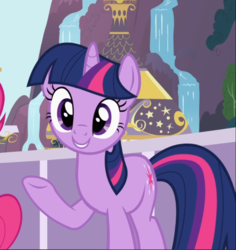 Size: 829x879 | Tagged: safe, screencap, twilight sparkle, pony, unicorn, g4, sweet and elite, cropped, cute, female, raised hoof, smiling, solo focus, twiabetes, unicorn twilight