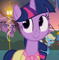 Size: 931x937 | Tagged: safe, screencap, twilight sparkle, pony, unicorn, g4, sweet and elite, birthday dress, clothes, cropped, cute, dress, female, smiling, solo focus, twiabetes, unicorn twilight