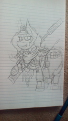 Size: 1088x1920 | Tagged: safe, artist:homicidal doktor, oc, oc only, oc:shy art, pegasus, pony, clothes, gun, hat, lined paper, sniper, solo, traditional art, uniform, weapon