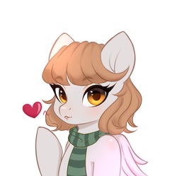 Size: 2321x2313 | Tagged: artist needed, source needed, safe, oc, oc only, oc:honey bun, pegasus, pony, blowing a kiss, clothes, cute, female, heart, heart eyes, high res, looking at you, mare, scarf, solo, wingding eyes