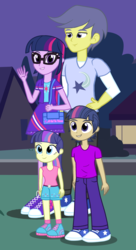 Size: 1600x2936 | Tagged: safe, artist:themexicanpunisher, comet tail, sci-twi, twilight sparkle, oc, oc:comet dust, oc:starlight nebula, equestria girls, g4, converse, equestria girls-ified, family, female, male, offspring, parent:comet tail, parent:twilight sparkle, parents:cometlight, ship:cometlight, shipping, shoes, straight