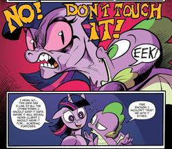 Size: 803x695 | Tagged: safe, artist:andypriceart, idw, spike, twilight sparkle, alicorn, dragon, pony, g4, spoiler:comic, spoiler:comic75, faic, nightmare face, possession, twilight sparkle (alicorn), winged spike, wings