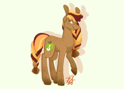 Size: 5000x3600 | Tagged: safe, artist:bubowl, part of a set, applejack, earth pony, pony, g4, alternate design, alternate hairstyle, braid, braided tail, cutie mark, female, freckles, mare, raised hoof, redesign, simple background, smiling, solo, white background, zoom layer