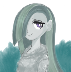 Size: 600x603 | Tagged: safe, artist:zimoguri, marble pie, equestria girls, g4, clothes, cute, equestria girls-ified, female, gray, marblebetes, smiling, solo, sweater