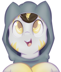 Size: 3805x4518 | Tagged: safe, artist:cha-squared, oc, oc only, oc:thunder, pony, clothes, cute, hoodie, male, raffle prize, simple background, solo, yellow eyes