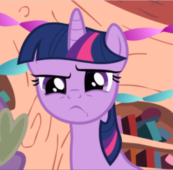 Size: 957x940 | Tagged: safe, screencap, twilight sparkle, pony, unicorn, g4, secret of my excess, cropped, female, glare, golden oaks library, solo focus, unicorn twilight