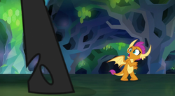 Size: 1250x692 | Tagged: safe, screencap, ocellus, queen chrysalis, smolder, changeling, changeling queen, dragon, g4, what lies beneath, female, freaked out, queen chrysellus, shocked