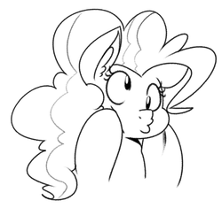 Size: 729x684 | Tagged: safe, artist:reiduran, pinkie pie, earth pony, pony, g4, bust, cheek squish, cute, derp, diapinkes, duckface, ear fluff, female, kissy face, lineart, mare, monochrome, ponk, portrait, silly, silly pony, simple background, squishy cheeks, underhoof, white background, wide eyes