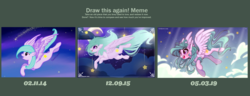 Size: 2052x790 | Tagged: safe, artist:feekteev, oc, oc only, pegasus, pony, comparison, draw this again, female, mare, open mouth, redraw, signature, smiling, solo, stars