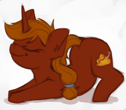 Size: 1010x881 | Tagged: safe, artist:marsminer, oc, oc only, pony, unicorn, ass up, backbend, cutie mark, female, flexible, iwtcird, mare, simple background, solo, stretching, white background