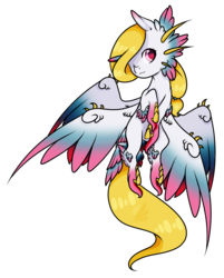 Size: 1024x1272 | Tagged: safe, artist:oneiria-fylakas, oc, oc only, oc:aora, original species, seraph, chibi, female, multiple wings, one eye closed, simple background, solo, transparent background, wink