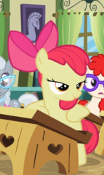 Size: 425x720 | Tagged: safe, screencap, apple bloom, silver spoon, twist, earth pony, pony, family appreciation day, g4, bipedal, bipedal leaning, cropped, female, filly, glasses, hooves on hips, leaning, lidded eyes, proud, smiling, smug, solo focus