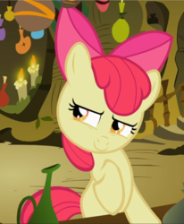 Size: 775x939 | Tagged: safe, screencap, apple bloom, earth pony, pony, g4, the cutie pox, bow, cropped, female, filly, hair bow, narrowed eyes, raised hoof, smiling, smirk, solo
