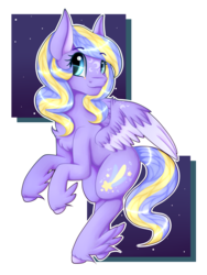 Size: 1500x1996 | Tagged: safe, artist:song-star, oc, oc only, oc:shooting star, pegasus, pony, art trade, chest fluff, cute, female, mare, ocbetes, solo, two toned wings, unshorn fetlocks, wing fluff