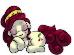 Size: 1024x764 | Tagged: dead source, safe, artist:simpurr, cherry jubilee, earth pony, pony, g4, cute, eyes closed, female, floppy ears, jubibetes, mare, prone, simple background, sleeping, solo, white background