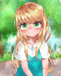 Size: 1024x1280 | Tagged: safe, artist:naginiko, applejack, human, g4, blushing, colored pupils, cute, eyebrows, eyebrows visible through hair, female, heart eyes, humanized, jackabetes, looking at you, missing accessory, solo, wingding eyes