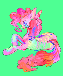 Size: 2332x2821 | Tagged: safe, artist:eyerealm, pinkie pie, earth pony, pony, g4, colorful, eyestrain warning, female, green background, high res, needs more saturation, sad, simple background, solo