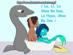Size: 1648x1246 | Tagged: safe, artist:estevangel, oc, oc only, oc:estevangel, oc:silvernaqua, merpony, pony, seapony (g4), bath, bathroom, bathtub, sea creature, shoo be doo, silvangel
