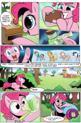 Size: 1800x2740 | Tagged: safe, artist:candyclumsy, artist:multi-commer, applejack, fluttershy, pinkie pie, rainbow dash, rarity, earth pony, pegasus, pony, unicorn, comic:the great big fusion, g4, box, chugging, comic, fusion, party cannon, pony cannonball, potion, xk-class end-of-the-world scenario
