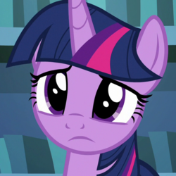 Size: 580x580 | Tagged: safe, screencap, twilight sparkle, alicorn, pony, a rockhoof and a hard place, g4, bookshelf, bust, cropped, cute, female, frown, lidded eyes, looking at you, mare, sad, sadorable, solo, twiabetes, twilight sparkle (alicorn)