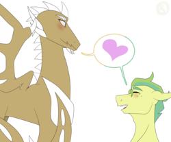 Size: 2424x2008 | Tagged: safe, artist:moonaknight13, oc, dragon, pony, gay, heart, high res, interspecies, male, oc x oc, pictogram, shipping, simple background, speech bubble, stallion, transparent background