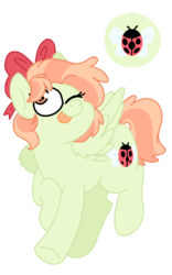 Size: 800x1280 | Tagged: safe, artist:sandwichbuns, oc, oc only, oc:ladybird, pegasus, pony, bow, female, hair bow, magical lesbian spawn, mare, offspring, one eye closed, parent:fluttershy, parent:rainbow dash, parents:flutterdash, simple background, solo, tongue out, transparent background, wink