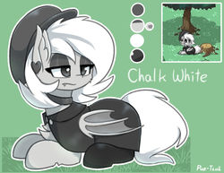 Size: 1280x987 | Tagged: safe, artist:puetsua, oc, oc only, oc:chalk white, bat pony, pony, pony town, accessory, bat pony oc, chest fluff, choker, clothes, cute, ear piercing, earring, eyeshadow, fangs, goth, hat, jewelry, makeup, piercing, reference sheet, sitting, socks, solo, wings