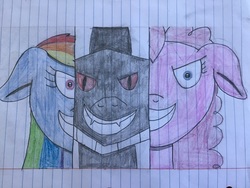 Size: 3264x2448 | Tagged: safe, artist:asiandra dash, artist:bendy and the little ponies, artist:rainbow factory dash, pinkie pie, rainbow dash, pony, comic:the six-winged serpent, fanfic:cupcakes, fanfic:rainbow factory, g4, colored pencil drawing, high res, lined paper, pencil outline, rainbow factory dash, traditional art