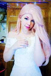 Size: 488x720 | Tagged: safe, fluttershy, human, g4, clothes, cosplay, costume, irl, irl human, photo, shy, white dress