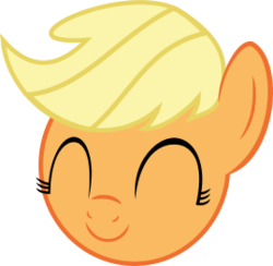 Size: 269x263 | Tagged: safe, artist:crystalmagic6, applejack, earth pony, pony, g4, apple, appul, appuljack, background pony, cute, emoji, eyes closed, face, food, happlejack, happy, hatless, jackabetes, missing accessory, orange, simple background, transparent background, yay, yellow