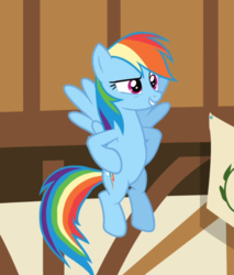 Size: 798x937 | Tagged: safe, screencap, rainbow dash, pegasus, pony, g4, the last roundup, cropped, female, flying, hooves on hips, mare, proud, smiling, solo, spread wings, wings