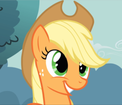 Size: 1090x939 | Tagged: safe, screencap, applejack, earth pony, pony, g4, the last roundup, applejack's hat, close-up, cowboy hat, cropped, cute, female, freckles, hat, jackabetes, mare, smiling, solo