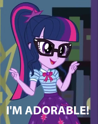 Size: 566x720 | Tagged: safe, edit, edited screencap, screencap, sci-twi, twilight sparkle, equestria girls, g4, my little pony equestria girls: better together, star crossed, caption, cute, female, geode of telekinesis, image macro, magical geodes, ponytail, smiling, solo, text, twiabetes