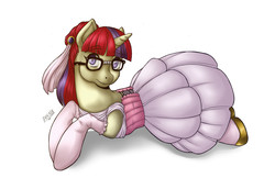 Size: 1000x647 | Tagged: safe, artist:dslycaon, moondancer, pony, unicorn, g4, bride, clothes, dress, female, gloves, mare, solo