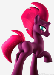 Size: 2964x4088 | Tagged: safe, artist:flushthebatsanta, tempest shadow, pony, unicorn, g4, 3d, broken horn, butt, eye scar, female, horn, looking at you, mare, missing cutie mark, plot, raised hoof, scar, solo, source filmmaker