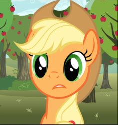 Size: 889x942 | Tagged: safe, screencap, applejack, earth pony, pony, g4, the super speedy cider squeezy 6000, apple tree, applejack's hat, close-up, cowboy hat, cropped, cute, female, hat, jackabetes, mare, solo, tree