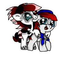 Size: 1600x1200 | Tagged: safe, artist:sajimex, oc, oc only, oc:apex soundwave, oc:darkmond, earth pony, pegasus, pony, biting, brothers, clothes, cute, duo, ear bite, hat, male, nom, scarf, simple background, transparent background