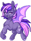 Size: 110x145 | Tagged: safe, artist:ak4neh, oc, oc only, oc:midnight mist, bat pony, pony, animated, female, flying, gif, looking at you, mare, pixel art, simple background, smiling, solo, transparent background