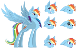 Size: 1725x1080 | Tagged: safe, artist:fakkom, rainbow dash, pegasus, pony, g4, bedroom eyes, chest fluff, concept art, ear fluff, female, floppy ears, grin, gritted teeth, hooves, mare, open mouth, simple background, smiling, solo, spread wings, transparent background, wings