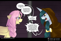 Size: 1250x837 | Tagged: safe, artist:cosmalumi, fluttershy, oc, oc:bright eyes, pony, tumblr:ask queen moon, g4