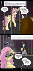 Size: 750x1602 | Tagged: safe, artist:cosmalumi, fluttershy, oc, oc:bright eyes, pony, tumblr:ask queen moon, g4, comic, night guard