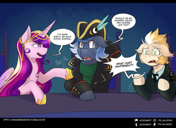 Size: 1150x837 | Tagged: safe, artist:cosmalumi, princess cadance, oc, oc:admiral riptide, pony, tumblr:ask queen moon, g4, bicorne, hat