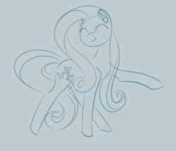 Size: 1400x1200 | Tagged: safe, artist:puddingskinmcgee, fluttershy, pony, g4, ear fluff, eyes closed, female, mare, monochrome, simple background, smiling, solo, wingless