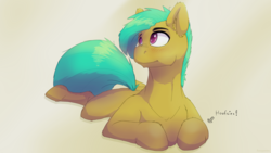 Size: 2560x1440 | Tagged: safe, artist:fuzzypones, pony, blushing, lying down, male, prone, solo