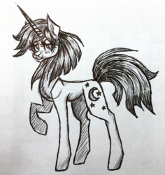 Size: 812x859 | Tagged: safe, artist:brittle_part, oc, oc only, pony, unicorn, black and white, chest fluff, cutie mark, grayscale, monochrome, simple background, solo, traditional art, white background