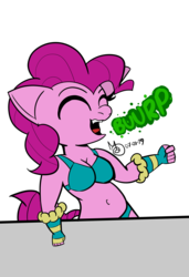 Size: 1684x2468 | Tagged: safe, artist:sebaku, pinkie pie, earth pony, anthro, g4, belly button, burp, clothes, digital, swimsuit