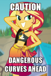Size: 579x853 | Tagged: safe, edit, edited screencap, screencap, sunset shimmer, equestria girls, equestria girls series, forgotten friendship, g4, belly button, caption, clothes, cropped, female, geode of empathy, lidded eyes, magical geodes, midriff, out of context, sexy, sleeveless, solo, sunset selfie, swimsuit