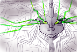 Size: 1224x824 | Tagged: safe, artist:longtailshort, queen chrysalis, changeling, changeling queen, g4, artificial intelligence, cooler (dbz), crossover, dragon ball, dragon ball z, fangs, female, gete star, metal cooler, shodan, solo, system shock 2